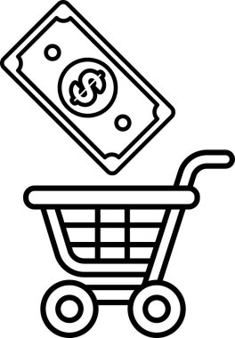 Bir dolarlık banknot alışveriş arabasından düşüyor. Alışveriş ve para harcama kavramı