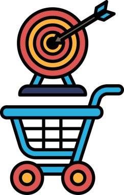 Üstünde hedef tahtası olan bir alışveriş arabası. Hedef, hedefini gösteren siyah bir ok olan bir hedef.