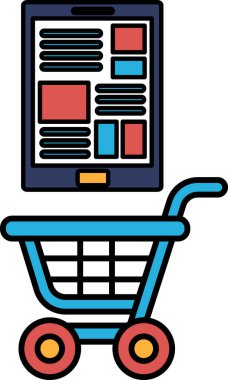 Bir tabletin yanında bir alışveriş arabası gösterilir. Tablette bir alışveriş listesi var. Alışveriş ve organizasyon kavramı