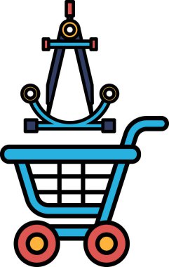 Üstünde pusula olan mavi bir alışveriş arabası. Vagon boş. Pusula sağ tarafı gösteriyor.