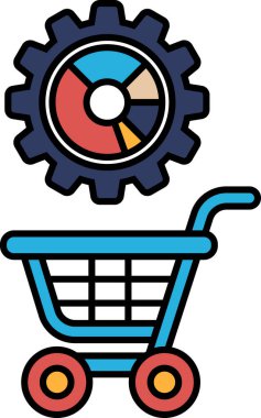 Üzerinde vites olan mavi bir alışveriş arabası. Teçhizat arabanın ortasında ve bir çemberle çevrili.