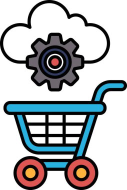 Üzerinde vites olan mavi bir alışveriş arabası. Araba boş.