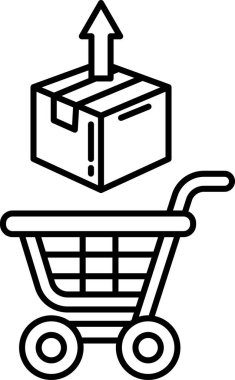 Üstünde kutu olan bir alışveriş arabasının siyah beyaz görüntüsü. Alışveriş kavramı ve teslimat veya satın alma kavramı