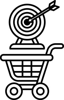 Üstünde hedef olan bir alışveriş arabasının siyah beyaz görüntüsü. Bir hedefi ya da hedefi hedefleme kavramı, alışverişle ya da hayatın diğer yönleriyle ilgili olabilir.