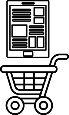 Bir tabletin yanında bir alışveriş arabası gösterilir. Tablette bir alışveriş listesi var. Alışveriş kavramı ve maddeleri takip etmek için tablet kullanma kolaylığı