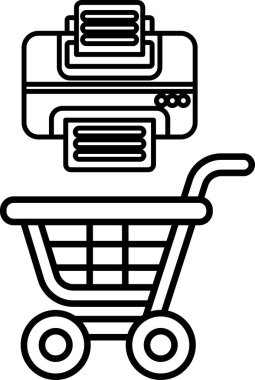 Üzerinde bir yazıcı ve kağıt yığını olan bir alışveriş arabasının resmi. Yazıcı el arabasının sağ tarafında ve üstünde de kağıt var.