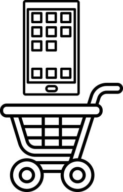 Üstünde cep telefonu olan bir alışveriş arabası. Araba boş.