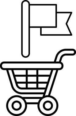 Üstünde bayrak olan bir alışveriş arabasının siyah beyaz görüntüsü. Bayrak zaferin sembolü, alışveriş arabası da alışverişin sembolü.