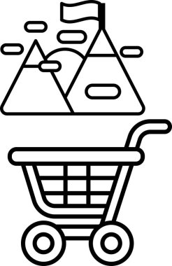 Üstünde bayrak olan bir alışveriş arabası, bir dağın tepesine yerleştirilmiş. Bayrak macera ve keşfin sembolüdür ve dağ da mücadeleyi temsil eder.