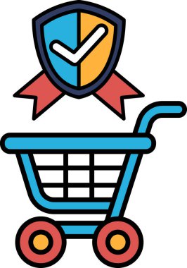 Üstünde kalkan olan mavi bir alışveriş arabası. Kalkanın üzerinde kontrol işareti var.