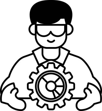 Bir adam elinde bir vites tutuyor. Mühendis ya da teknisyen olması muhtemel olduğu için önem ve sorumluluk kavramı. Siyah ve beyaz renk şeması bir zamansızlık hissi ekler