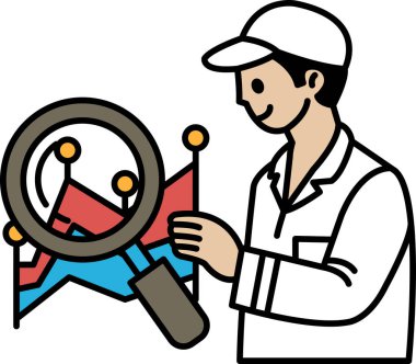 Bir adam büyüteçten haritaya bakıyor. Beyaz bir şapka ve beyaz bir gömlek giyiyor.