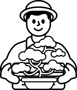 Bir adam elinde saksı bitkisi tutuyor. Şapka takıyor ve gülümsüyor.