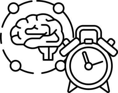 Arka planda beyin olan kırmızı bir saat. Saat 10: 00 'a ayarlandı.