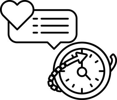 Bir kalp saatin üstüne çizilir ve bir ok sağı gösterir.