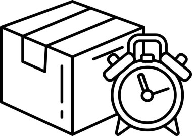 Üzerinde saat olan bir kutu. Saat 10: 00 'u gösteriyor. Kutu turuncu ve mavi çizgili.