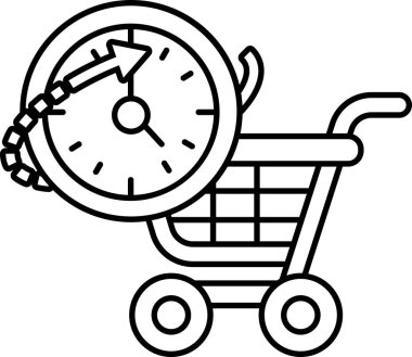 Üzerinde saat olan bir alışveriş arabası. Saat 10: 00 'u gösteriyor.