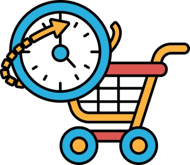 Üzerinde saat olan bir alışveriş arabası. Saat 10: 00 'u gösteriyor.