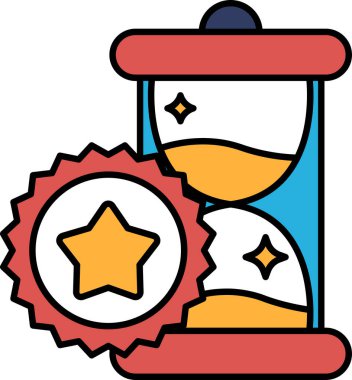 Üzerinde yıldız olan bir saat ve zamanlayıcı. Saat kırmızı ve sarı.