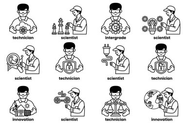 Beyaz gömlekli ve şapkalı bir sürü adam, her birinin farklı bir mesleği var. İmaj, mesleklerin çeşitliliğini ve her birinin önemini temsil eder.