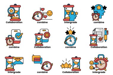 Her biri farklı bir saatte gösterilen on iki farklı saat. Saatler bir ızgaraya yerleştirilmiş, bazıları birbiriyle çakışıyor. Sahne, üretkenlik ve işbirliğinin bir parçasıdır.