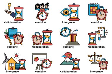 Resim, altında farklı sözcükler ve cümleler yazan farklı saat yüzlerinden oluşan bir derlemedir. Sözcükler ve cümleler arasında işbirliği, birleşme, iç içe geçme ve diğerleri yer alıyor.