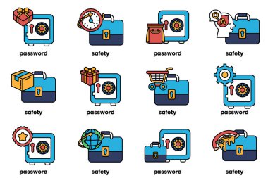 Sanat tarzında iş çantaları ve kasaların çizimleri.