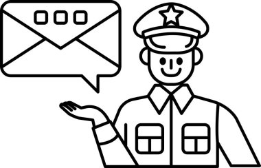 Üniformalı bir adam elinde bir mektup tutuyor ve gülümsüyor. Görüntü, bir polis memurunun mektup teslim etmesiyle ilgili.