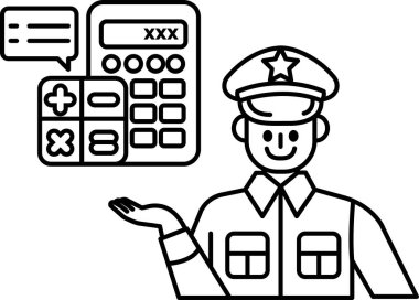 Üniformalı bir adam hesap makinesi tutuyor ve gülümsüyor. Bu görüntünün amacı otorite ve yetkinlik duygusunu aktarmak.