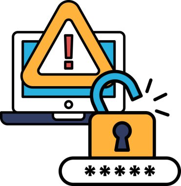 Üzerinde kırmızı ünlem işareti ve sarı üçgen olan bir bilgisayar ekranı. Üçgen, içinde anahtar olan bir dizüstü bilgisayarı gösteriyor.