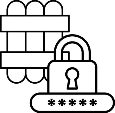 Bir bombanın ve kilidin siyah beyaz görüntüsü. Bomba, görüntünün sol tarafında ve kilit de sağ tarafında. Tehlike ve güvenlik kavramı