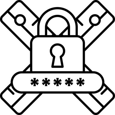 Anahtar deliği ve asma kilidi olan bir kilidin siyah beyaz görüntüsü. Asma kilit beş noktadan oluşan bir seri ile çevrili.