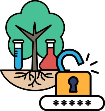 Üzerinde kilit olan bir ağaç ve üzerinde kilit olan bir ağaç. Kilit, koruma ve güvenliğin sembolüdür.