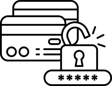 Üzerinde kilit olan bir kredi kartının siyah beyaz görüntüsü. Mali bilgiler için güvenlik ve koruma kavramı