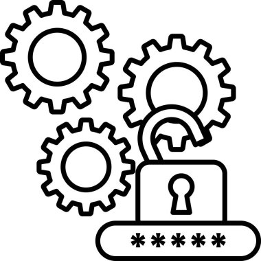 Anahtarı ve vitesi olan bir kilidin siyah beyaz görüntüsü. Dişlilerin hepsi farklı boyutlarda ve dairesel bir şekilde sıralanmış. Kilit olarak güvenlik ve koruma kavramı