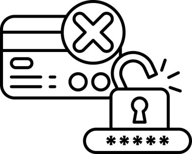 Üzerinde X ve anahtar deliği olan bir kredi kartının siyah beyaz görüntüsü. Güvenlik ve koruma kavramı, kredi kartındaki X 'in gösterdiği gibi reddedildi.