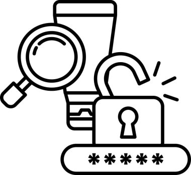 Anahtar deliği ve büyüteçle bir kilidin siyah beyaz görüntüsü. Kilit açık ve anahtar deliği görünüyor.