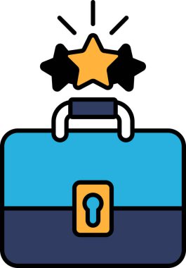 Üzerinde yıldız olan mavi bir çanta. Yıldız diğer yıldızlarla çevrilidir. Evrak çantası açık ve yıldızlar içinden parlıyor.