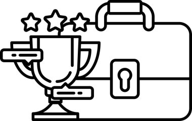 İçinde kupa ve üç yıldız olan siyah beyaz bir evrak çantası çizimi. Kupa çantanın üstüne konur ve yıldızlar kupanın etrafına dağılır. Başarı ve başarı kavramı