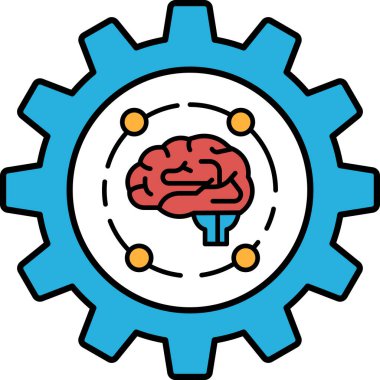 Ortasında vites olan bir beynin mavi ve beyaz grafiği. Beyin bir dişli çemberiyle çevrilidir ve dişliler beyne bağlıdır. Beynin bir kompleks olduğu kavramı