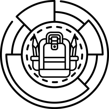 Görüntünün odak noktası sırt çantası. Sırt çantası çemberin ortasına yerleştirilir ve bir sınırla çevrilidir. Görüntü basit ve minimalist bir tasarıma sahip.