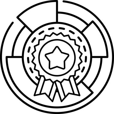 Etrafında kurdele olan bir yıldızın siyah beyaz görüntüsü. Kurdele yıldızın merkezindedir ve bir daire ile çevrilidir. Başarı ve tanınma kavramı