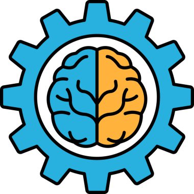 Mavi ve turuncu bir beyin dişlinin ortasında gösterilir. Beyin ikiye bölünür, sol yarısı mavi, sağ yarısı turuncu olur.