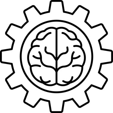 Ortasında vites olan bir beynin siyah beyaz görüntüsü. Beynin karmaşık ve karmaşık bir makine olduğu kavramı, beynin farklı parçalarını ve işlevlerini temsil eden teçhizat