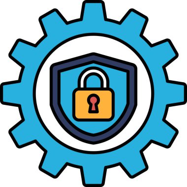 Üzerinde anahtar olan mavi beyaz bir kilit grafiği. Kilit beyaz arka planı olan mavi bir daire ile çevrilidir. Güvenlik ve koruma kavramı