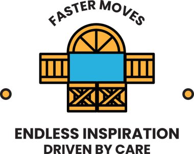 Sonsuz İlham adında bir şirketin logosu. Logo turuncu ve mavi ve pencereli bir ahır içeriyor. Şirket özenle yönetiliyor.