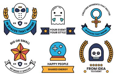 Parti ve olay konseptlerinde çizgi çizim tarzında bir çizim dizisi