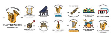 Müzikal sembol ve logo koleksiyonu.
