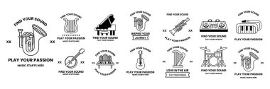 Müzikal sembol ve logo koleksiyonu.