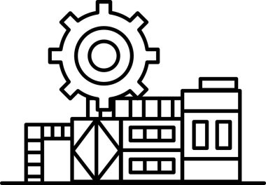 Büyük bir teçhizat bir fabrika binasıyla çevrilidir. Sanayileşme ve makine kavramı